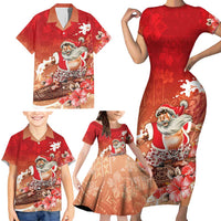 Hawaii Funny Christmas Family Matching Short Sleeve Bodycon Dress and Hawaiian Shirt Santa Surfing With Tapa Pattern LT05 - Polynesian Pride
