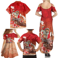 Hawaii Funny Christmas Family Matching Summer Maxi Dress and Hawaiian Shirt Santa Surfing With Tapa Pattern LT05 - Polynesian Pride
