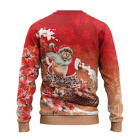 Hawaii Funny Christmas Ugly Christmas Sweater Santa Surfing With Tapa Pattern - Polynesian Pride