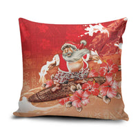 Hawaii Funny Christmas Pillow Cover Santa Surfing With Tapa Pattern - Polynesian Pride