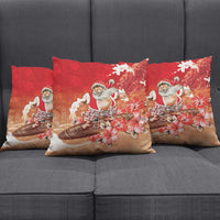 Hawaii Funny Christmas Pillow Cover Santa Surfing With Tapa Pattern - Polynesian Pride