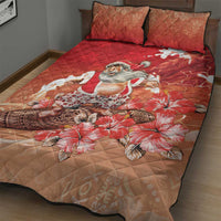 Hawaii Funny Christmas Quilt Bed Set Santa Surfing With Tapa Pattern - Polynesian Pride