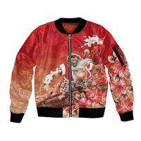 Hawaii Funny Christmas Sleeve Zip Bomber Jacket Santa Surfing With Tapa Pattern - Polynesian Pride