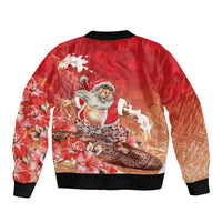 Hawaii Funny Christmas Sleeve Zip Bomber Jacket Santa Surfing With Tapa Pattern - Polynesian Pride