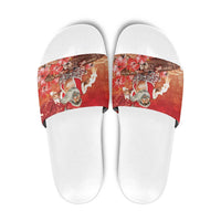 Hawaii Funny Christmas Slide Sandals Santa Surfing With Tapa Pattern - Polynesian Pride