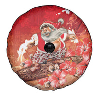 Hawaii Funny Christmas Spare Tire Cover Santa Surfing With Tapa Pattern - Polynesian Pride