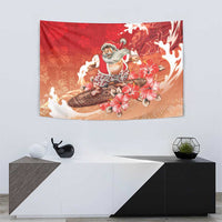 Hawaii Funny Christmas Tapestry Santa Surfing With Tapa Pattern - Polynesian Pride