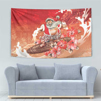 Hawaii Funny Christmas Tapestry Santa Surfing With Tapa Pattern - Polynesian Pride