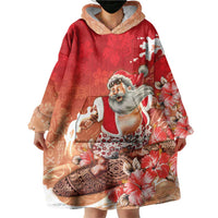 Hawaii Funny Christmas Wearable Blanket Hoodie Santa Surfing With Tapa Pattern - Polynesian Pride