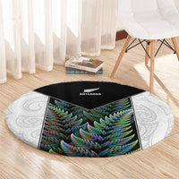 New Zealand Fern Rugby Round Carpet World Cup 2023 Paua Shell Maori Pattern LT05 - Polynesian Pride