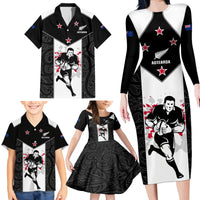 Custom New Zealand Player Rugby Family Matching Long Sleeve Bodycon Dress and Hawaiian Shirt World Cup 2023 Maori Pattern LT05 - Polynesian Pride