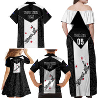 Custom New Zealand Player Rugby Family Matching Off Shoulder Maxi Dress and Hawaiian Shirt World Cup 2023 Maori Pattern LT05 - Polynesian Pride