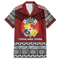 Personalised Tonga Constitution Day Family Matching Off The Shoulder Long Sleeve Dress and Hawaiian Shirt Tongan Kupesi Ngatu Pattern LT05 Dad's Shirt - Short Sleeve Red - Polynesian Pride