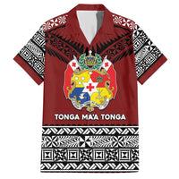 Personalised Tonga Constitution Day Family Matching Short Sleeve Bodycon Dress and Hawaiian Shirt Tongan Kupesi Ngatu Pattern LT05 Dad's Shirt - Short Sleeve Red - Polynesian Pride