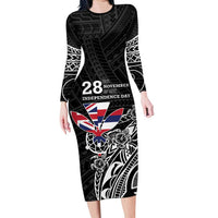 Hawaii November 28th Is My Independence Day Family Matching Long Sleeve Bodycon Dress and Hawaiian Shirt LT05 Mom's Dress Black - Polynesian Pride