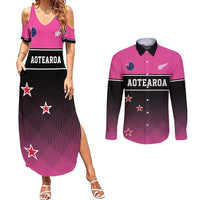 Custom New Zealand Women Cricket Couples Matching Summer Maxi Dress and Long Sleeve Button Shirt Pink Simple Style