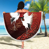 Hawaii and Japan Together Beach Blanket Polynesian Art Tattoo With Cranes And Sakura LT05 - Polynesian Pride