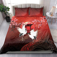 Hawaii and Japan Together Bedding Set Polynesian Art Tattoo With Cranes And Sakura LT05 - Polynesian Pride