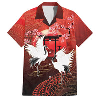 Hawaii and Japan Together Family Matching Off Shoulder Maxi Dress and Hawaiian Shirt Polynesian Art Tattoo With Cranes And Sakura LT05 Dad's Shirt - Short Sleeve Red - Polynesian Pride
