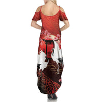 Hawaii and Japan Together Family Matching Summer Maxi Dress and Hawaiian Shirt Polynesian Art Tattoo With Cranes And Sakura LT05 - Polynesian Pride
