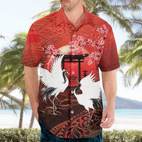 Hawaii and Japan Together Hawaiian Shirt Polynesian Art Tattoo With Cranes And Sakura LT05 - Polynesian Pride