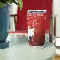 Hawaii and Japan Together Tumbler Cup Polynesian Art Tattoo With Cranes And Sakura LT05 - Polynesian Pride