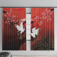 Hawaii and Japan Together Window Curtain Polynesian Art Tattoo With Cranes And Sakura LT05 With Hooks Red - Polynesian Pride