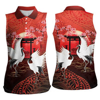 Hawaii and Japan Together Women Sleeveless Polo Shirt Polynesian Art Tattoo With Cranes And Sakura LT05 - Polynesian Pride