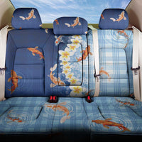 Hawaii And Japan Back Car Seat Cover Plumeria Lei With Koi Fish Blue - Polynesian Pride