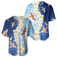 Hawaii And Japan Baseball Jersey Plumeria Lei With Koi Fish Blue - Polynesian Pride