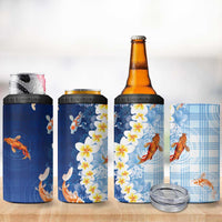 Hawaii And Japan 4 in 1 Can Cooler Tumbler Plumeria Lei With Koi Fish Blue LT05 - Polynesian Pride