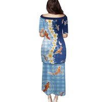 Hawaii And Japan Puletasi Plumeria Lei With Koi Fish Blue LT05 - Polynesian Pride