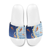 Hawaii And Japan Slide Sandals Plumeria Lei With Koi Fish Blue LT05 Blue - Polynesian Pride