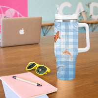 Hawaii And Japan Tumbler With Handle Plumeria Lei With Koi Fish Blue LT05 - Polynesian Pride
