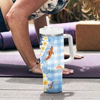Hawaii And Japan Tumbler With Handle Plumeria Lei With Koi Fish Blue LT05 - Polynesian Pride