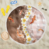 Hawaii And Japan Beach Blanket Plumeria Lei With Koi Fish Beige LT05 One Size 150cm Beige - Polynesian Pride