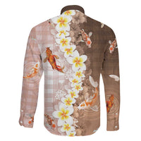Hawaii And Japan Family Matching Summer Maxi Dress and Hawaiian Shirt Plumeria Lei With Koi Fish Beige LT05 - Polynesian Pride