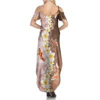 Hawaii And Japan Family Matching Summer Maxi Dress and Hawaiian Shirt Plumeria Lei With Koi Fish Beige LT05 - Polynesian Pride