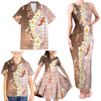 Hawaii And Japan Family Matching Tank Maxi Dress and Hawaiian Shirt Plumeria Lei With Koi Fish Beige LT05 - Polynesian Pride