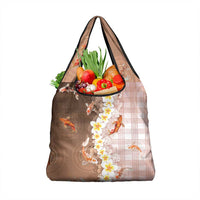Hawaii And Japan Grocery Bag Plumeria Lei With Koi Fish Beige LT05 1-pack One Size Beige - Polynesian Pride