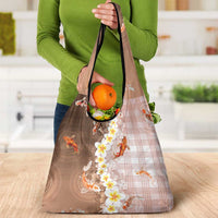 Hawaii And Japan Grocery Bag Plumeria Lei With Koi Fish Beige LT05 - Polynesian Pride