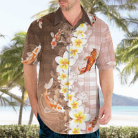 Hawaii And Japan Hawaiian Shirt Plumeria Lei With Koi Fish Beige - Polynesian Pride
