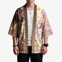 Hawaii And Japan Kimono Plumeria Lei With Koi Fish Beige LT05 - Polynesian Pride