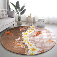 Hawaii And Japan Round Carpet Plumeria Lei With Koi Fish Beige LT05 - Polynesian Pride