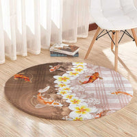 Hawaii And Japan Round Carpet Plumeria Lei With Koi Fish Beige LT05 - Polynesian Pride