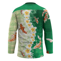 Hawaii And Japan Hockey Jersey Plumeria Lei With Koi Fish Green - Polynesian Pride