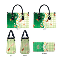 Hawaii And Japan Leather Bag Plumeria Lei With Koi Fish Green LT05 - Polynesian Pride