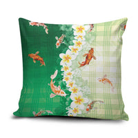 Hawaii And Japan Pillow Cover Plumeria Lei With Koi Fish Green LT05 Green - Polynesian Pride