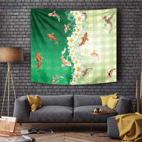 Hawaii And Japan Tapestry Plumeria Lei With Koi Fish Green LT05 Green - Polynesian Pride