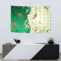 Hawaii And Japan Tapestry Plumeria Lei With Koi Fish Green LT05 - Polynesian Pride